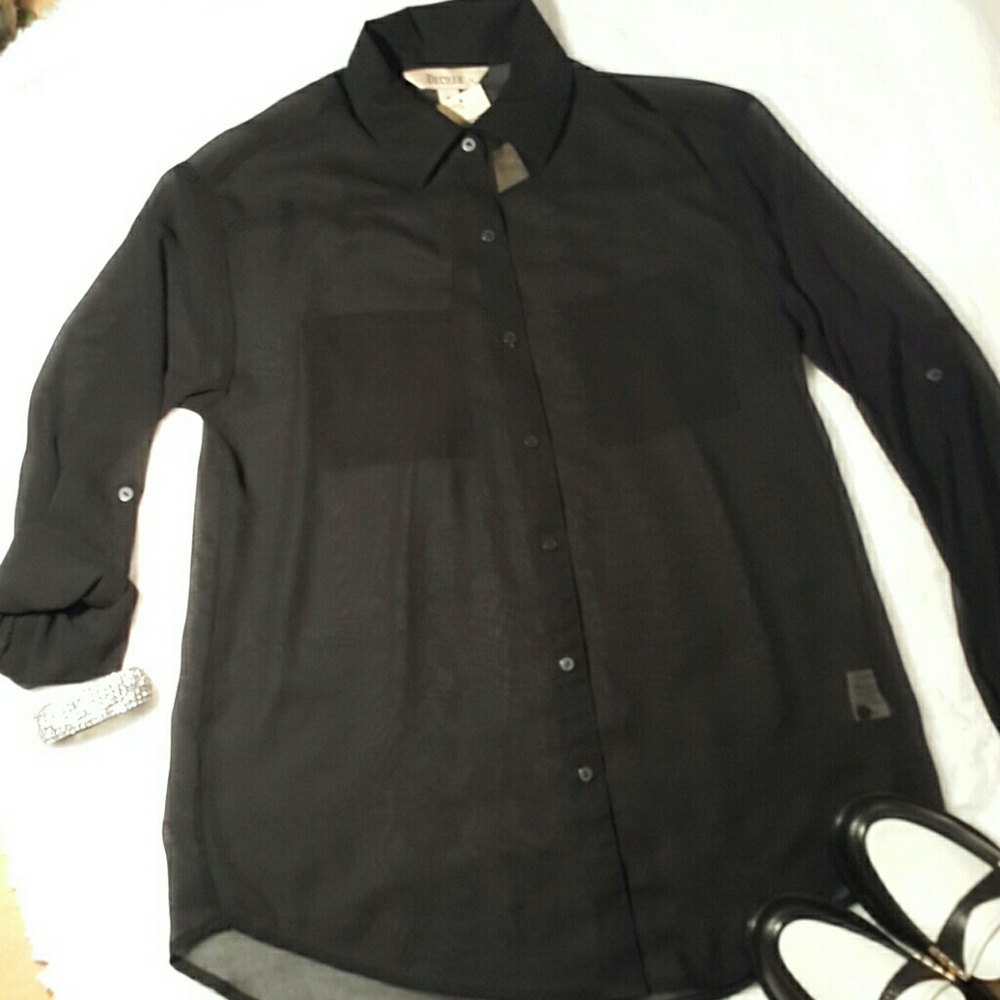 NWT Decree Sheer Black Shirt - Picture 3 of 8